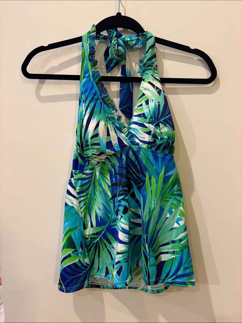 Caribbean Joe RAINFOREST Mesh Ruffle Neck Halter Tankini Top,Size 10,NWT